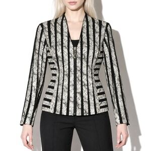 White Snakeskin Striped Mesh Jacket Women M Zip Front Silver Black Going Out Top